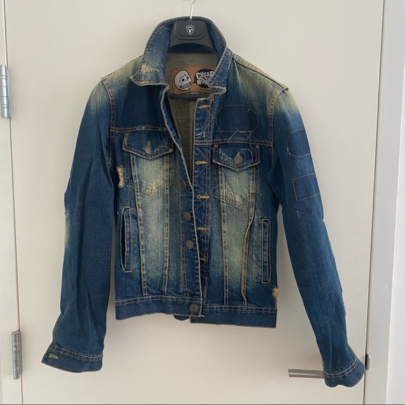 CHEAP MONDAY - vintage distressed jean jacket - women’s L - Picture 1 of 4